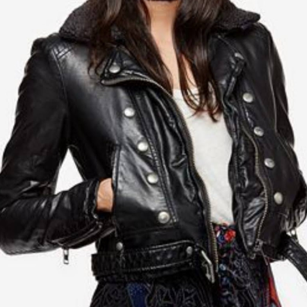 Free people vegan leather jacket with buckles and snaps